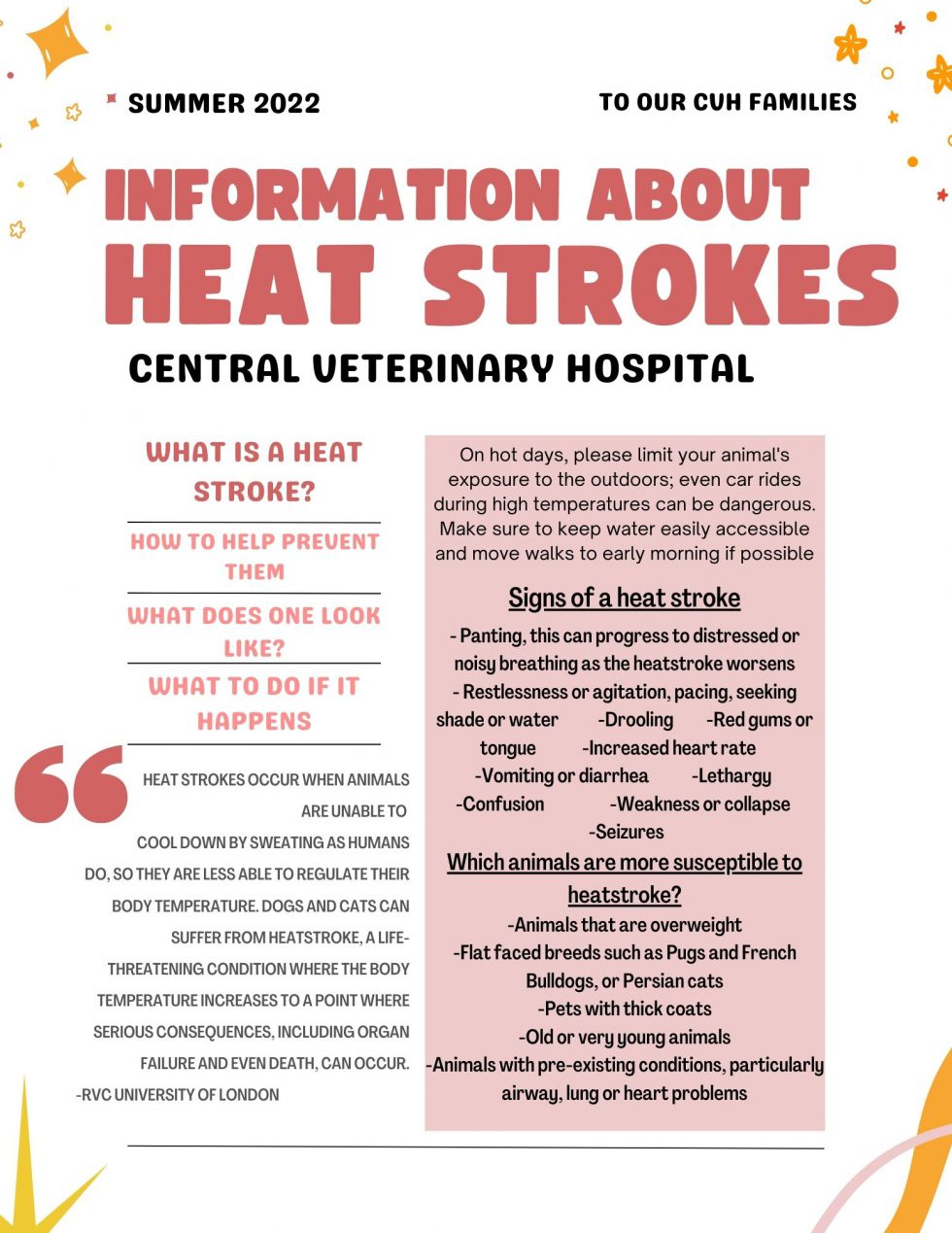 Pet Heat Stroke Information Central Veterinary Hospital